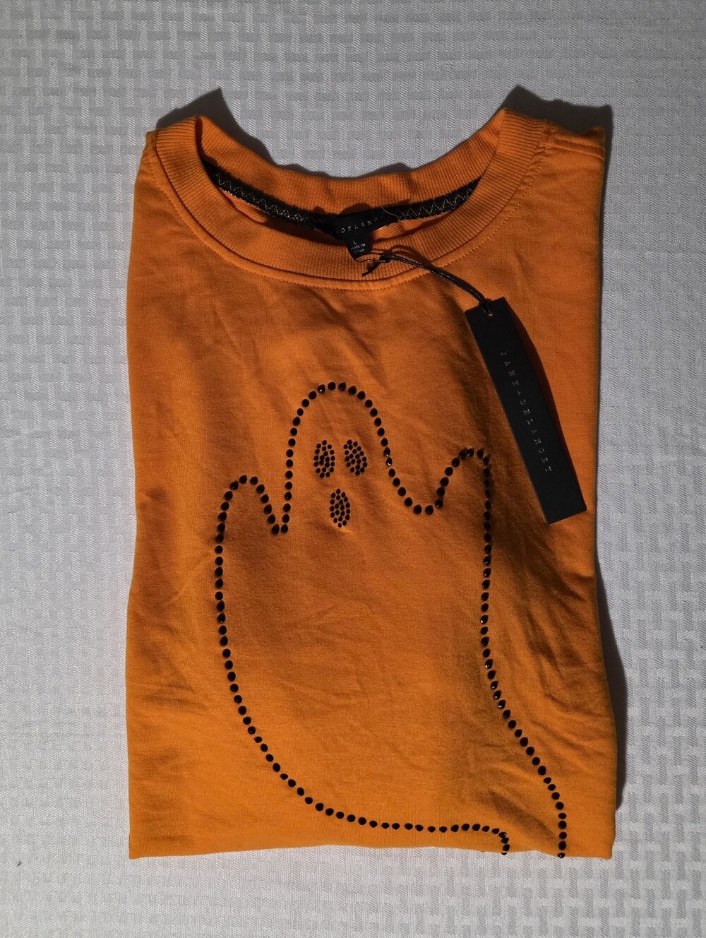 Jane and Delancey Bright Orange Ghost Dot Sweatshirt, Soft Sweater Feel.